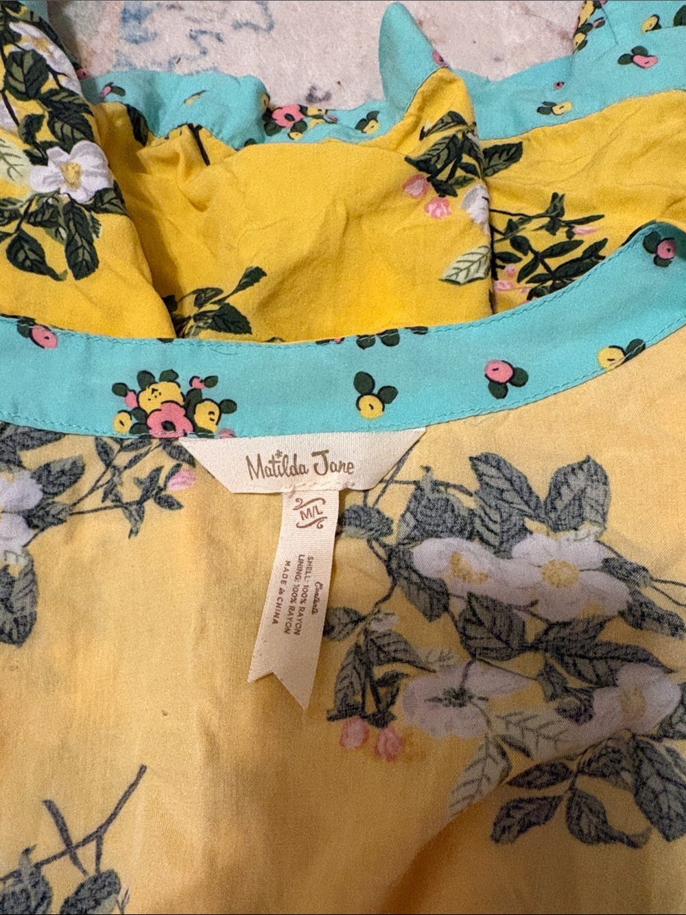 Matilda Jane What a Catch Kimono Beach Cover Up Yellow Aqua Floral - M/L. New! - Picture 2 of 4